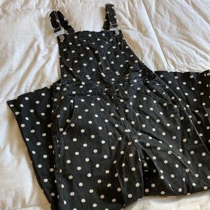 Polka dot black wide leg overalls size 4